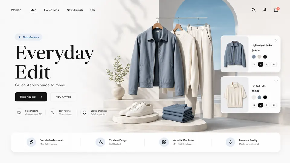 Contemporary Fashion Edit ecommerce website mockup