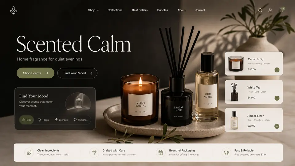Premium Home Fragrance ecommerce website mockup