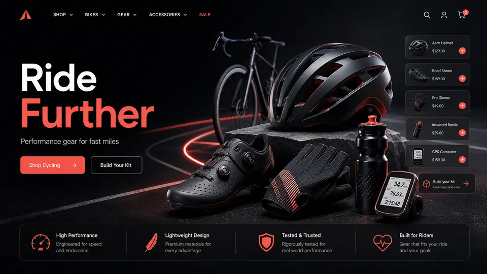 Cycling Gear Storefront ecommerce website mockup